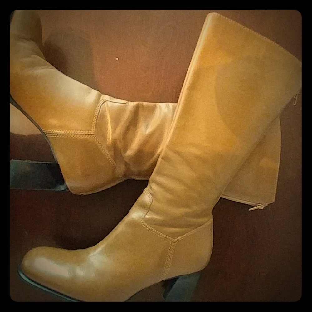 Franco Sarto camel leather mid-calf boots.